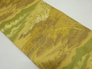 アンティーク　遠山に樹木風景模様織り出し袋帯（着用可）